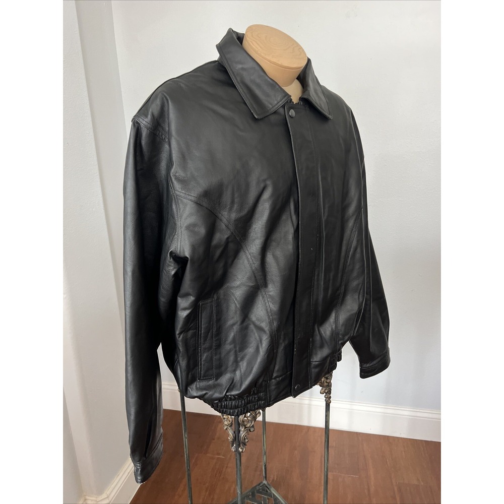 FERUGINI Leather Jacket Mens‎ 2XL Black Biker 90s Removable Faux Fur Lined